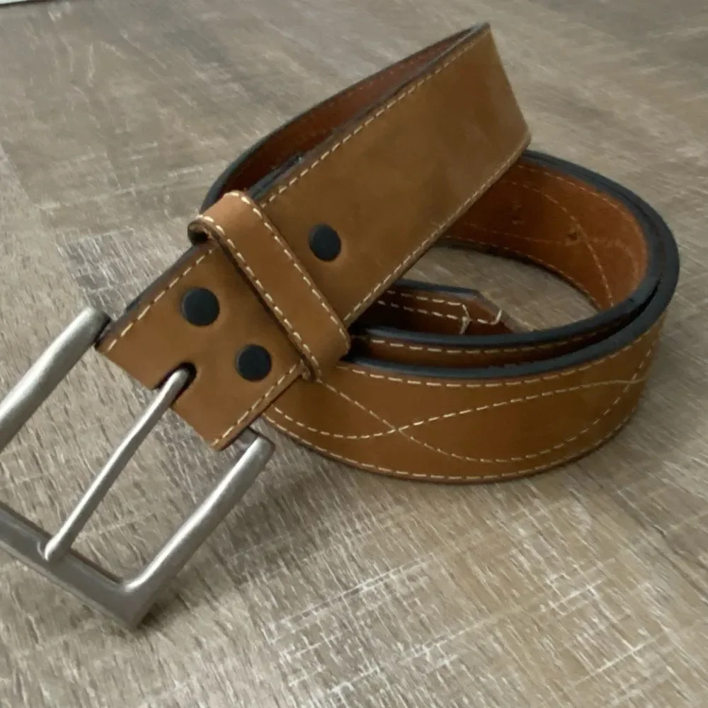 Bay Apache Brown Tan Leather Stitched Western Belt Mens Size 46 Rodeo Boho Retro